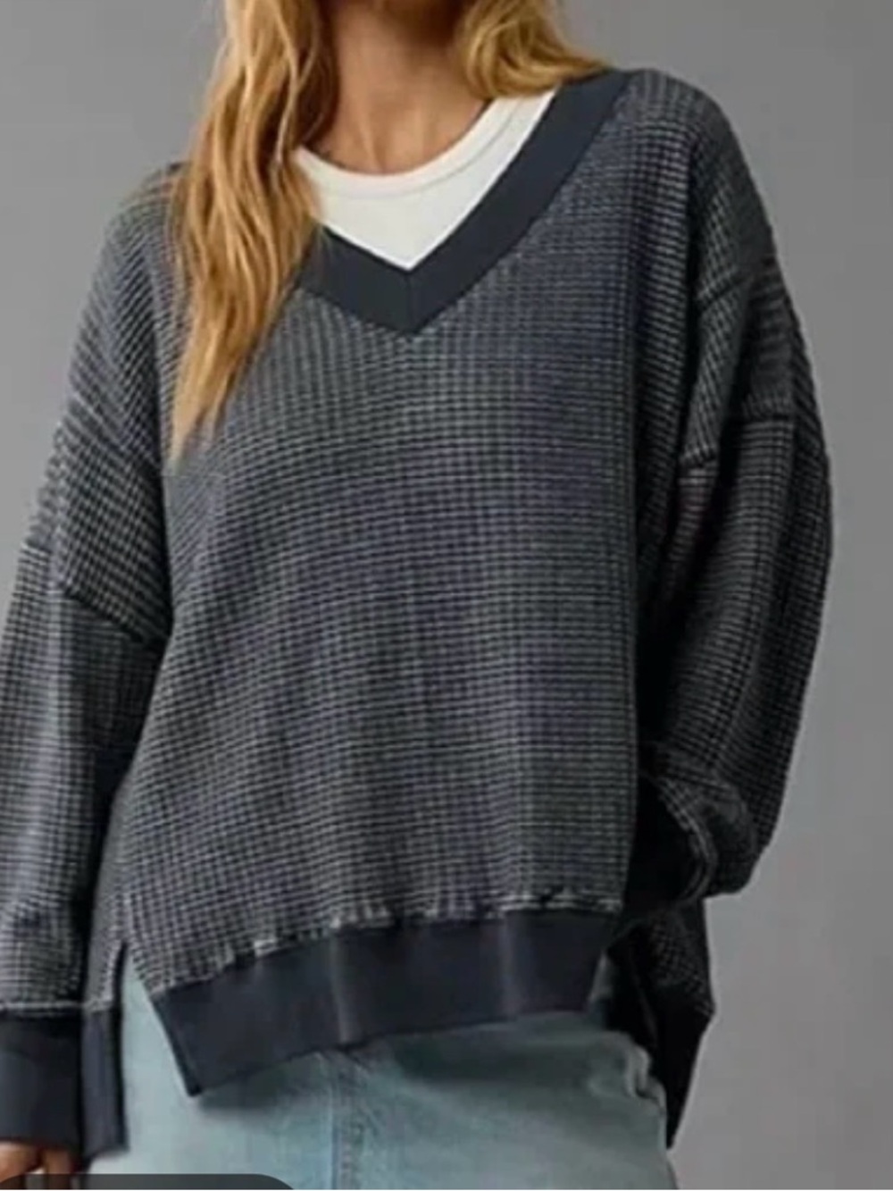 American Eagle AE Big Hug Waffle V-neck oversized sweater sz  xxsmall